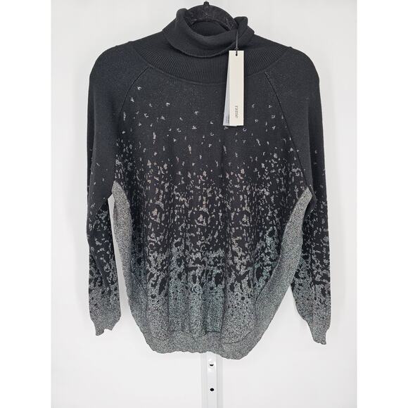 Rame Women's Black & Silver Long Sleeve Turtle Neck Pattern Sweater Size 0 - Picture 1 of 6